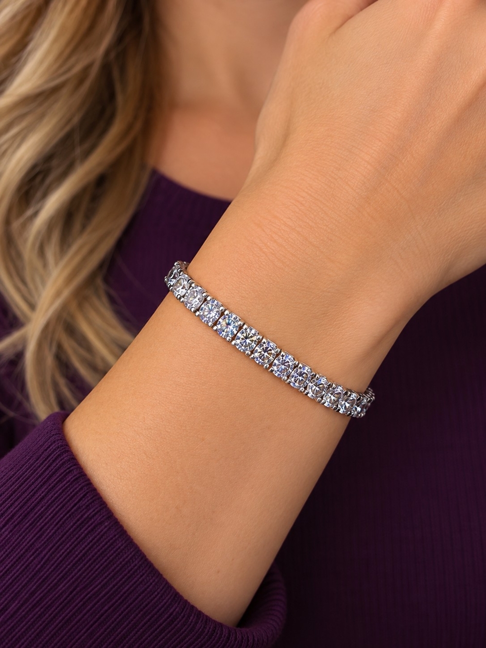 Sparkling Silver Tennis Bracelet with Clear Stones, New Without Tags, Adjustable